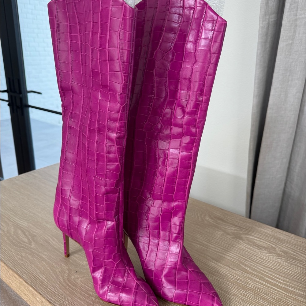 Schutz Pink Croc Boots